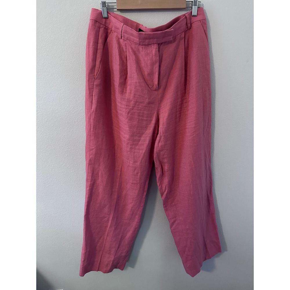 Banana Republic Pants 14 Pink 100% Linen Pleated High Rise Straight Leg